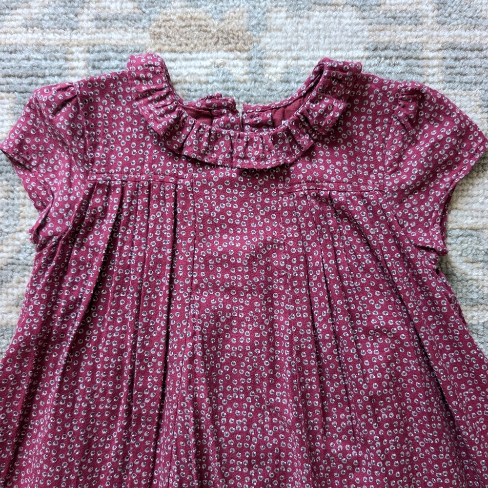 Monoprix Flannel Ruffle Dress In Maroon - Picture 2 of 9